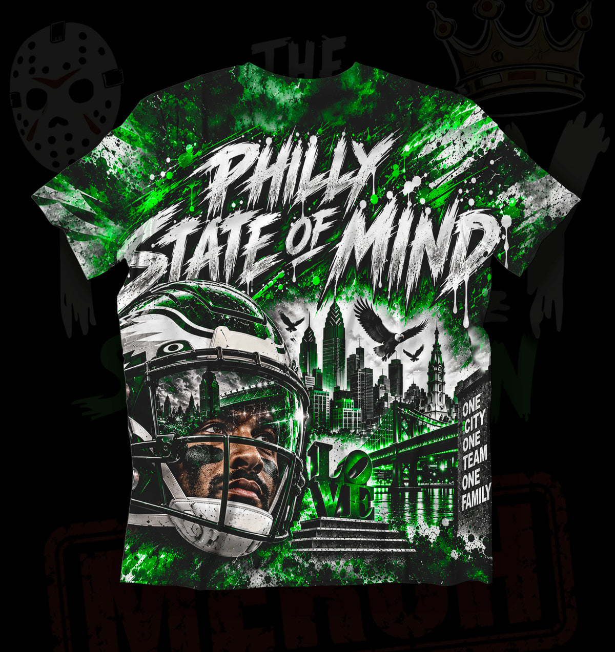 LIMITED "PHILLY STATE OF MIND" PREMIUM 100% Ring Spun POLYESTER ALL OVER PRINTED TEE (see description for sizing recommendations as they run about 1 size big)