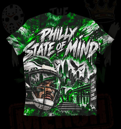 LIMITED "PHILLY STATE OF MIND" PREMIUM 100% Ring Spun POLYESTER ALL OVER PRINTED TEE (see description for sizing recommendations as they run about 1 size big)