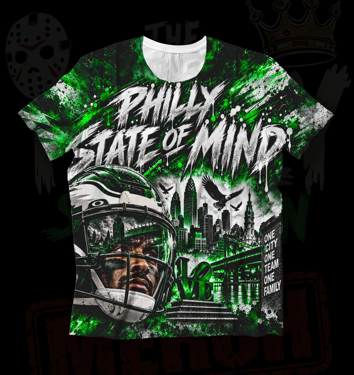 LIMITED "PHILLY STATE OF MIND" PREMIUM 100% Ring Spun POLYESTER ALL OVER PRINTED TEE (see description for sizing recommendations as they run about 1 size big)