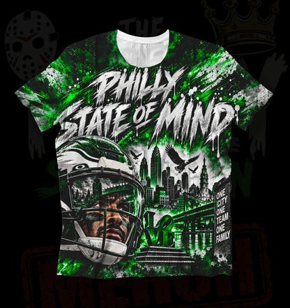 LIMITED "PHILLY STATE OF MIND" PREMIUM 100% Ring Spun POLYESTER ALL OVER PRINTED TEE (see description for sizing recommendations as they run about 1 size big)